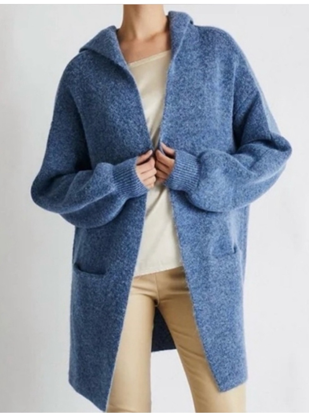 NWOT +Beryll Vivi Blue Hooded Women's Cashmere Cardigan
